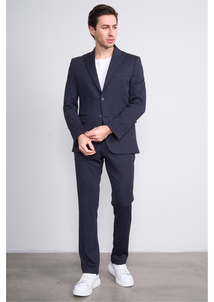 9126 Erkek Sivri Yaka Slim Fit Jogger Takım Elbise Lacivert