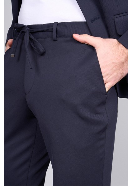 9126 Erkek Sivri Yaka Slim Fit Jogger Takım Elbise Lacivert