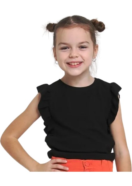 Kız Çocuk T-Shirt Kaşkorse Baskısız Siyah 8 Yaş