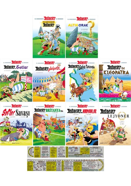 Asteriks 1-2-3-4-5-6-7-8-9-10. Ciltler Çizgi Roman Seti + Mat. Öğreten Cetvel