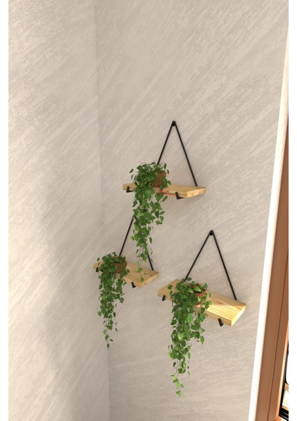 3 Lü Gerçek Masif Ahşap Dekoratif Raf Balkon Tanzim Çiçeklik