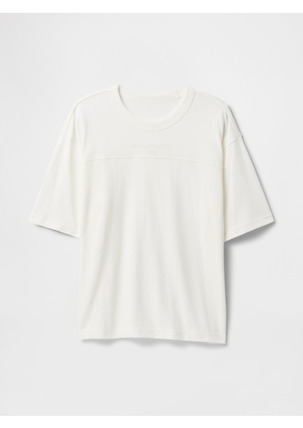 Erkek Kırık Beyaz Oversized Athletic Logo T-Shirt fiyatları
