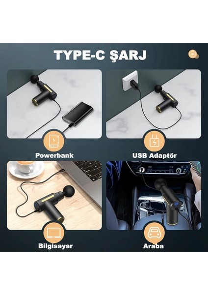 Masaj Tabancası Titreşimli Darbeli 30 Watt 6 Kademe 4 Başlık Yeni Nesil Şarjlı Kablosuz Masaj Aleti