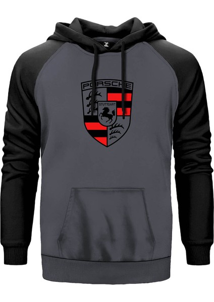 Porsche Gri Renk Reglan Kol Kapşonlu Sweatshirt