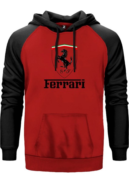 Ferrari Logo Kırmızı Renk Reglan Kol Kapşonlu Sweatshirt