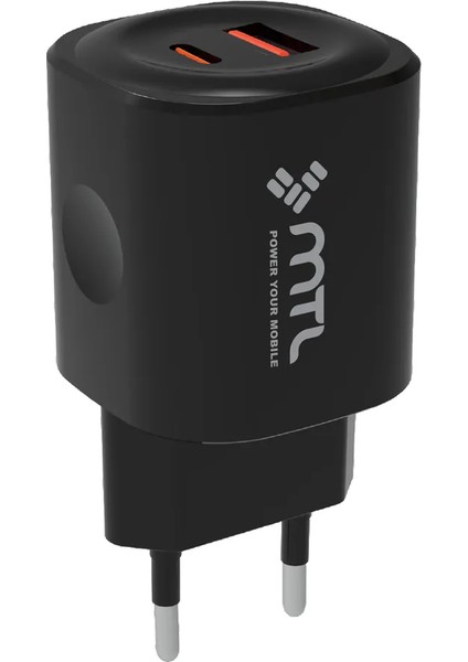 25W Pd Type-C ve USB Çift Giriş Şarj Adaptörü MT1716 Mtl Aksesuar
