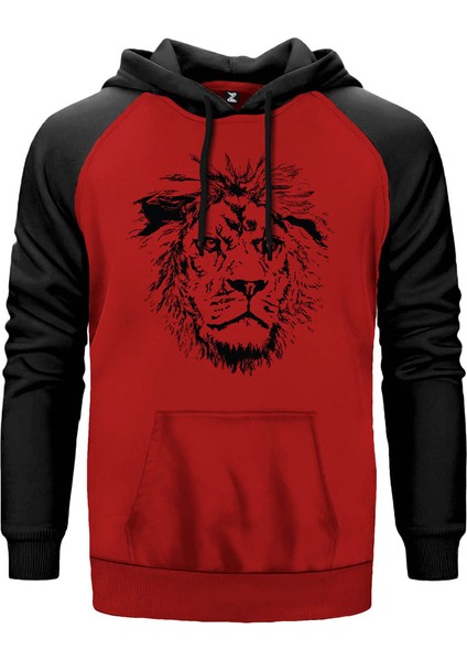 Leon Sketch Kırmızı Renk Reglan Kol Kapşonlu Sweatshirt