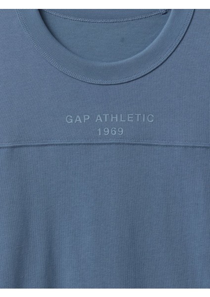 Erkek Mavi Oversized Athletic Logo T-Shirt modelleri