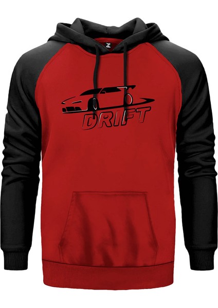 Drift Car Kırmızı Renk Reglan Kol Kapşonlu Sweatshirt