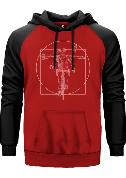 Bicyclist Kırmızı Renk Reglan Kol Kapşonlu Sweatshirt