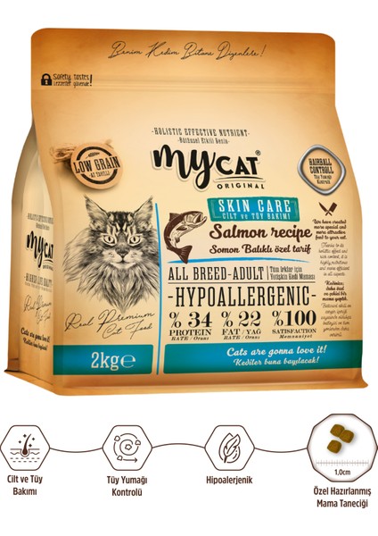 Mycat Original Az Tahıllı Skin Care Somon Balıklı Yetişkin Kedi Maması 2kg