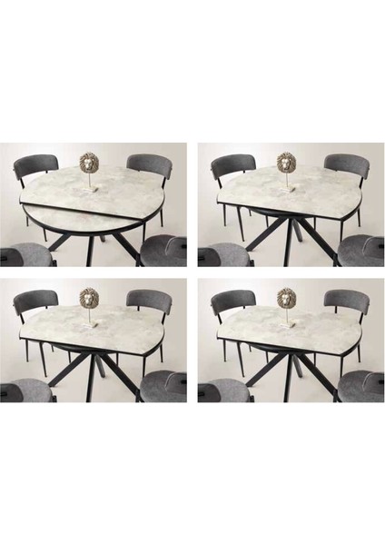 Ahşap Yuvarlak Açılır Büyüyen Yemek Masa Sandalye Takımı 4 Sandalyeli Cappicino