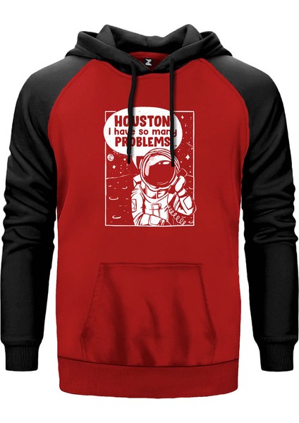 Houston Problems Kırmızı Renk Reglan Kol Kapşonlu Sweatshirt