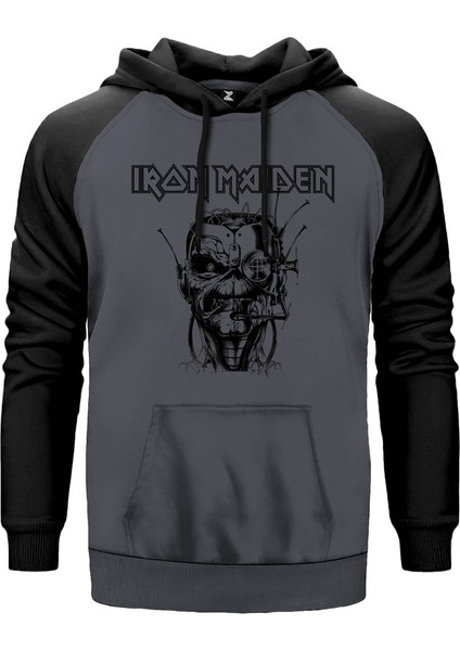 Iron Maiden Soldier Draw Gri Renk Reglan Kol Kapşonlu Sweatshirt