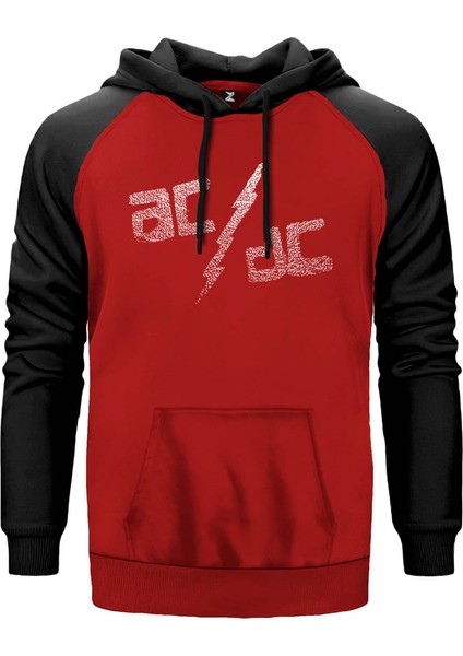Ac Dc Sprayed Kırmızı Renk Reglan Kol Kapşonlu Sweatshirt