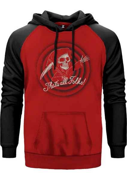 Thats All Folks Kırmızı Renk Reglan Kol Kapşonlu Sweatshirt