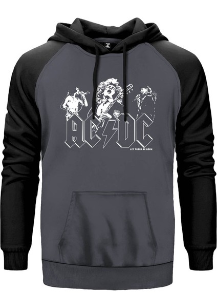 Ac Dc Let There Be Rock Gri Renk Reglan Kol Kapşonlu Sweatshirt