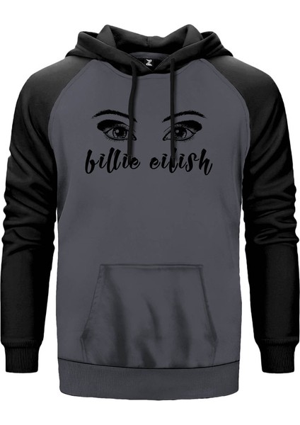 Billie Eilish Eyes Gri Renk Reglan Kol Kapşonlu Sweatshirt