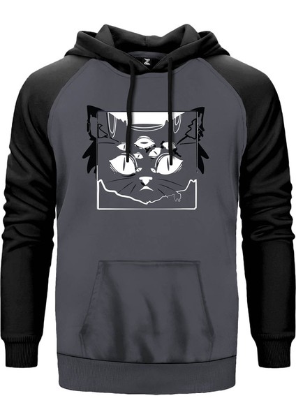 Cat Chakra Gri Renk Reglan Kol Kapşonlu Sweatshirt