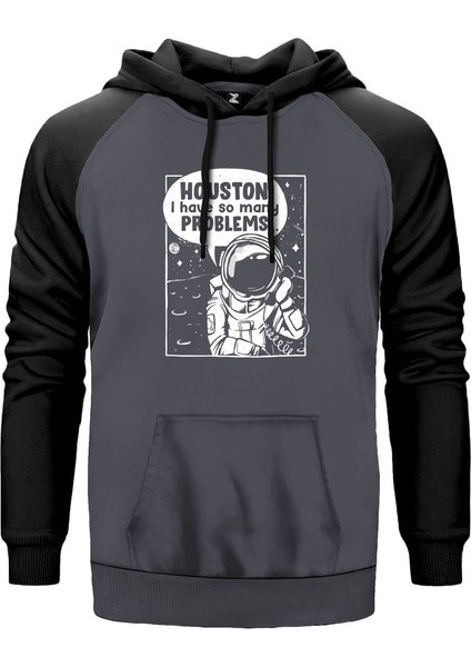 Houston Problems Gri Renk Reglan Kol Kapşonlu Sweatshirt