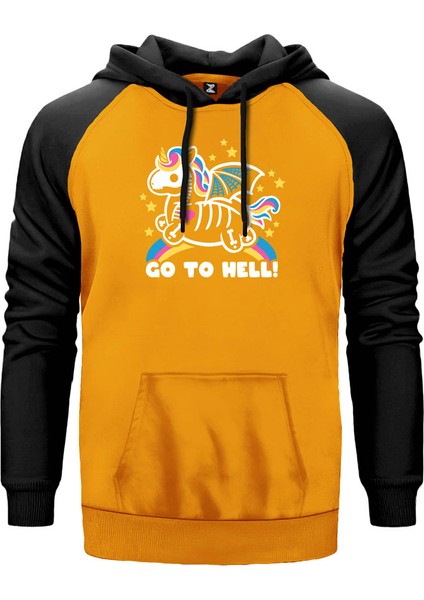 Unicorn Go To Hell Sarı Renk Reglan Kol Kapşonlu Sweatshirt