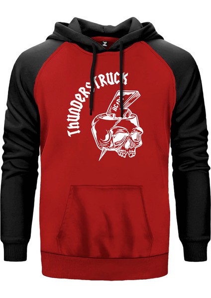 Ac Dc Thunderstuck Skull Kırmızı Renk Reglan Kol Kapşonlu Sweatshirt