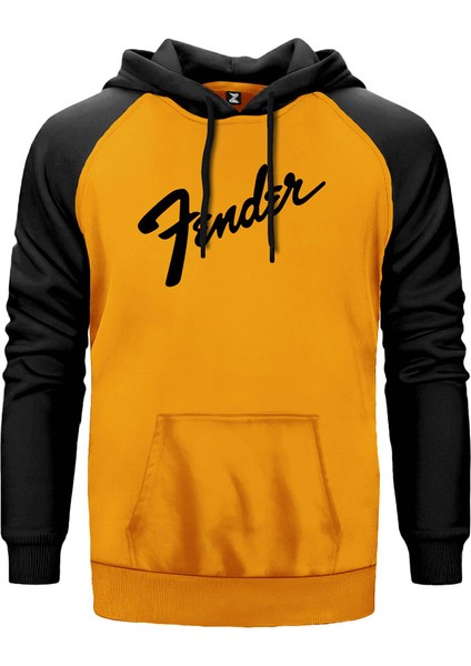 Fender Logo 3 Sarı Renk Reglan Kol Kapşonlu Sweatshirt