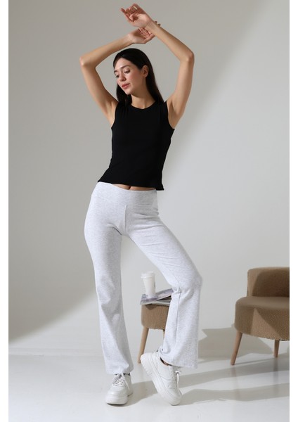 Ispanyol Paça Jarse Kadın Eşofman Pantolon - Paçası Geniş Yoga Pantolonu 21943 Karmelanj