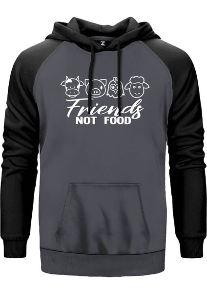 Vegan Not Food Gri Renk Reglan Kol Kapşonlu Sweatshirt