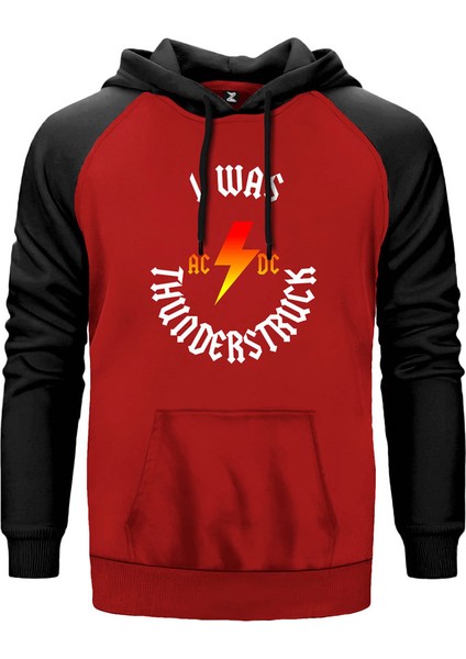 Ac Dc I Was Thunderstuck Kırmızı Renk Reglan Kol Kapşonlu Sweatshirt