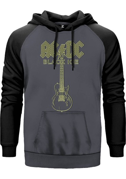 Ac Dc Guitar Gri Renk Reglan Kol Kapşonlu Sweatshirt