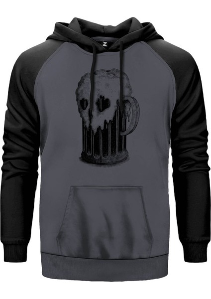 Beer Skull Gri Renk Reglan Kol Kapşonlu Sweatshirt