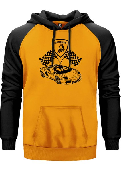 Lamborghini For Racing Sarı Renk Reglan Kol Kapşonlu Sweatshirt