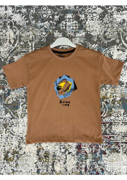Erkek Çocuk Aslan Baskılı %100 Pamuk Yazlık Tişört | Rahat Kalıp Kısa Kollu Çocuk T-Shirt