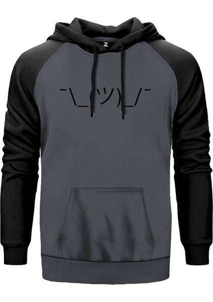 Shrug Emoji Gri Renk Reglan Kol Kapşonlu Sweatshirt