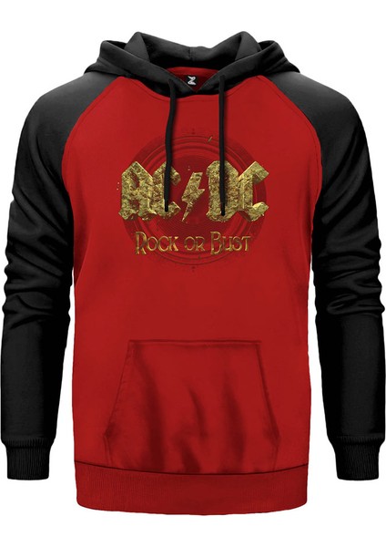 Ac Dc Rock Or Bust Kırmızı Renk Reglan Kol Kapşonlu Sweatshirt