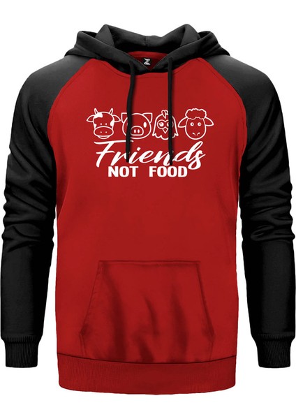 Vegan Not Food Kırmızı Renk Reglan Kol Kapşonlu Sweatshirt