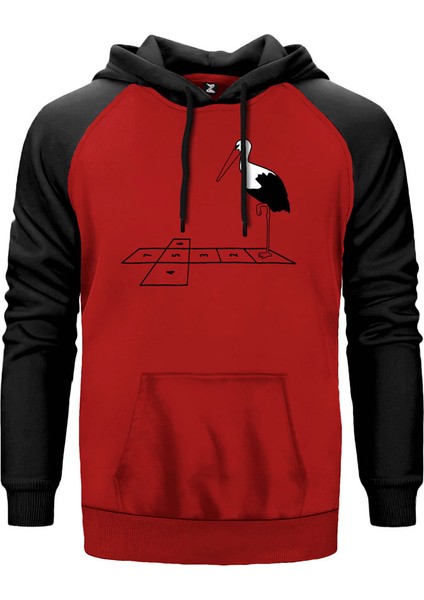 Seksek Oynayan Leylek Kırmızı Renk Reglan Kol Kapşonlu Sweatshirt
