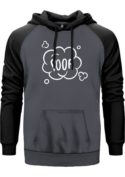 Poof Gri Renk Reglan Kol Kapşonlu Sweatshirt