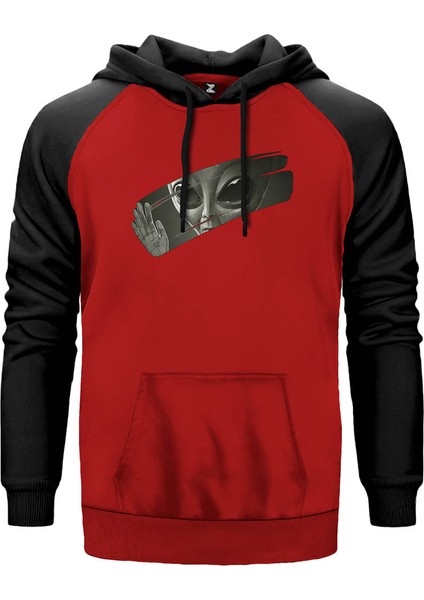 Alien Behind Glass Kırmızı Renk Reglan Kol Kapşonlu Sweatshirt