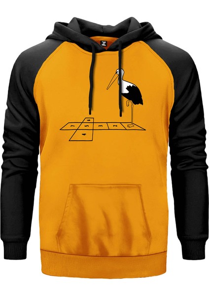 Seksek Oynayan Leylek Sarı Renk Reglan Kol Kapşonlu Sweatshirt