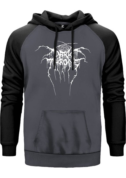 Dark Throne Gri Renk Reglan Kol Kapşonlu Sweatshirt