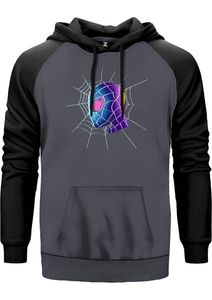 Spiderman Spider Web Gri Renk Reglan Kol Kapşonlu Sweatshirt