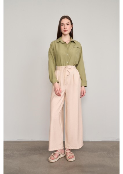 7392 Bayan Bol Paça Tencel Pantolon Vizon