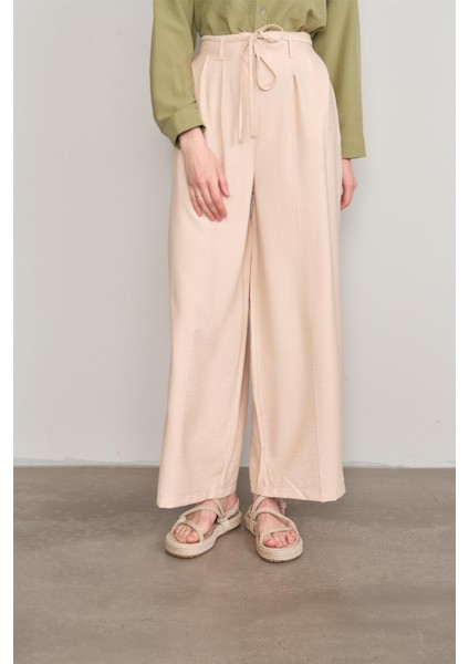 7392 Bayan Bol Paça Tencel Pantolon Vizon