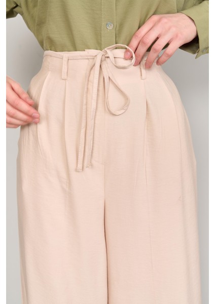 7392 Bayan Bol Paça Tencel Pantolon Vizon