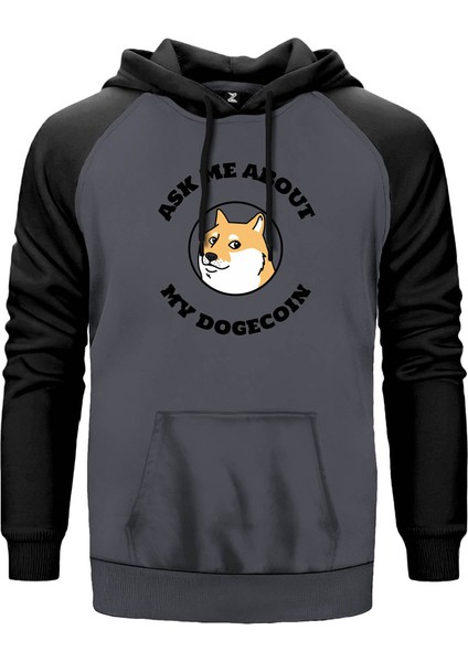 My Dogecoin Kripto Gri Renk Reglan Kol Kapşonlu Sweatshirt