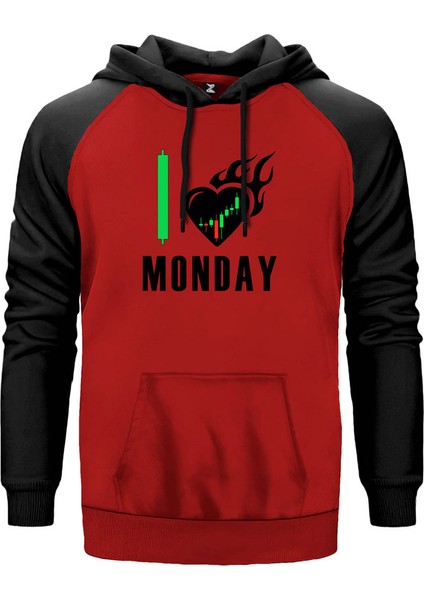 Kripto Para Pazartesi Kırmızı Renk Reglan Kol Kapşonlu Sweatshirt