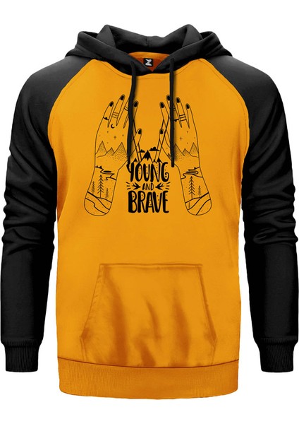 Young And Brave Sarı Renk Reglan Kol Kapşonlu Sweatshirt