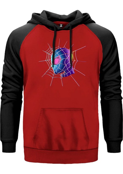 Spiderman Spider Web Kırmızı Renk Reglan Kol Kapşonlu Sweatshirt